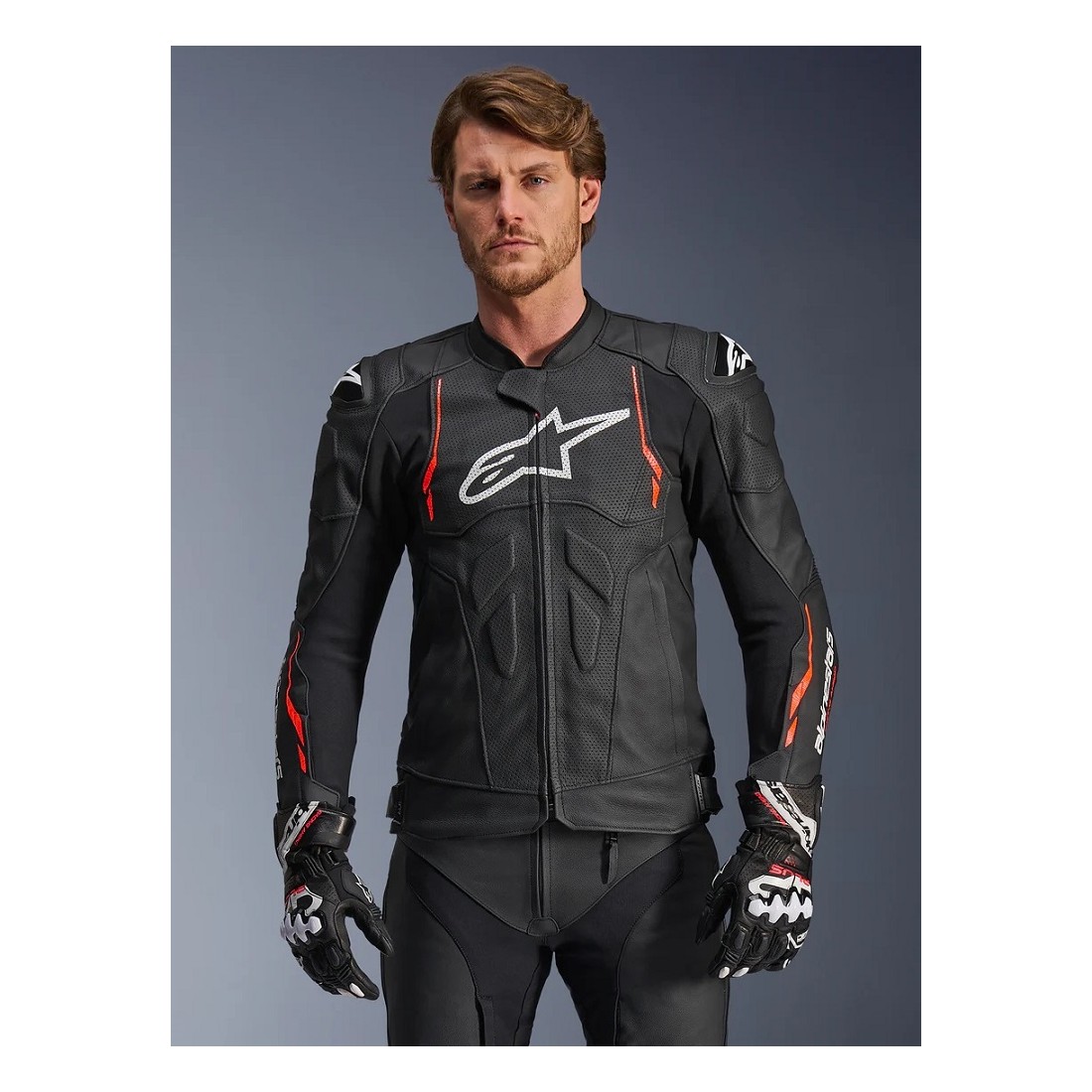 Chaqueta Piel Alpinestars Dust Airflow Negro/Rojo Flúor TALLA CHAQUETA 44