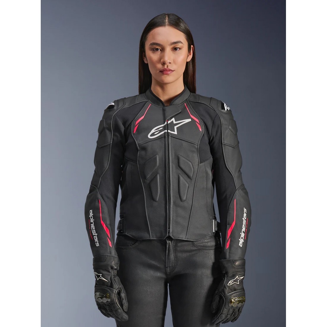 Chaqueta Piel Mujer Alpinestars Stella Dust Negro/Rosa TALLA CHAQUETA 38