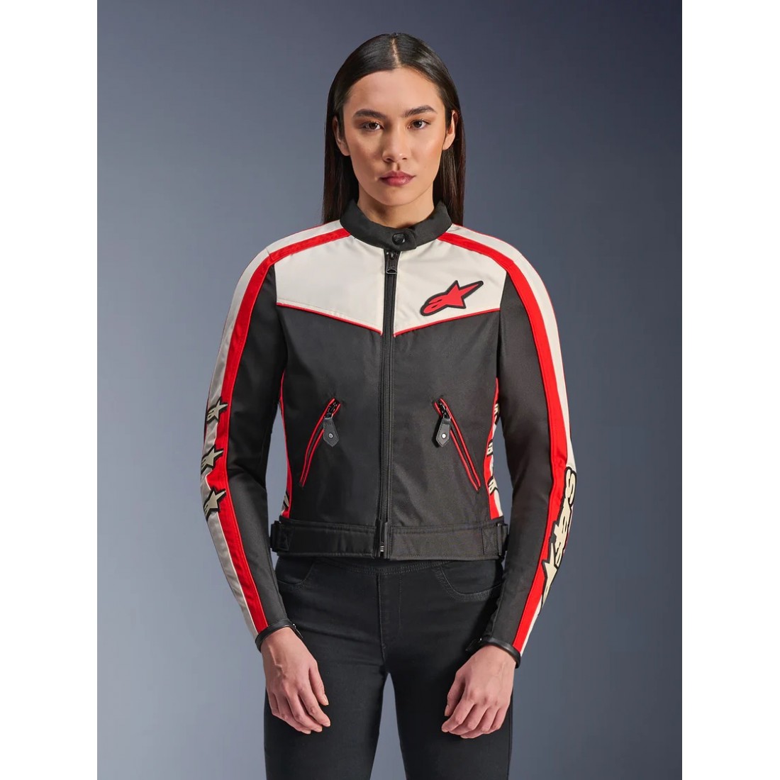 Chaqueta Mujer Alpinestars Stella T-Dyno Resistente Al Agua Black Ecru Bright Red TALLA CHAQUETA XS
